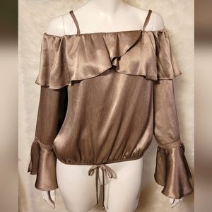 Shimmery Taupe Bell Sleeve Top